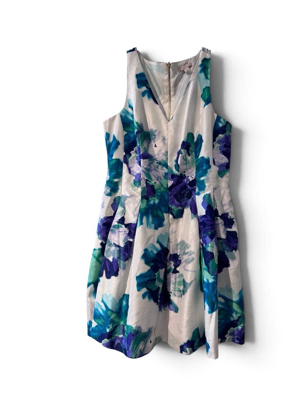 CB Established 1962 Blue & Teal Floral V-Neck Fit & Flare Dress – Size 12